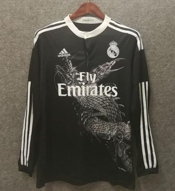 2014-15 Real Madrid Retro Long Sleeve Away Black Soccer Jersey Shirt